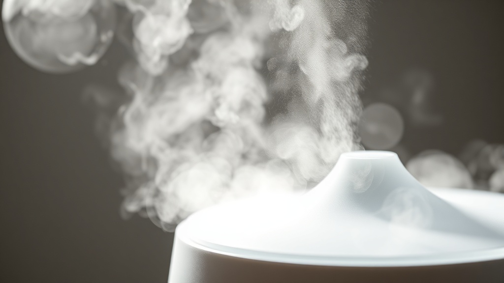 초음파 진동자가 물 입자를 안개처럼 분사하는 원리를 보여주는 이미지